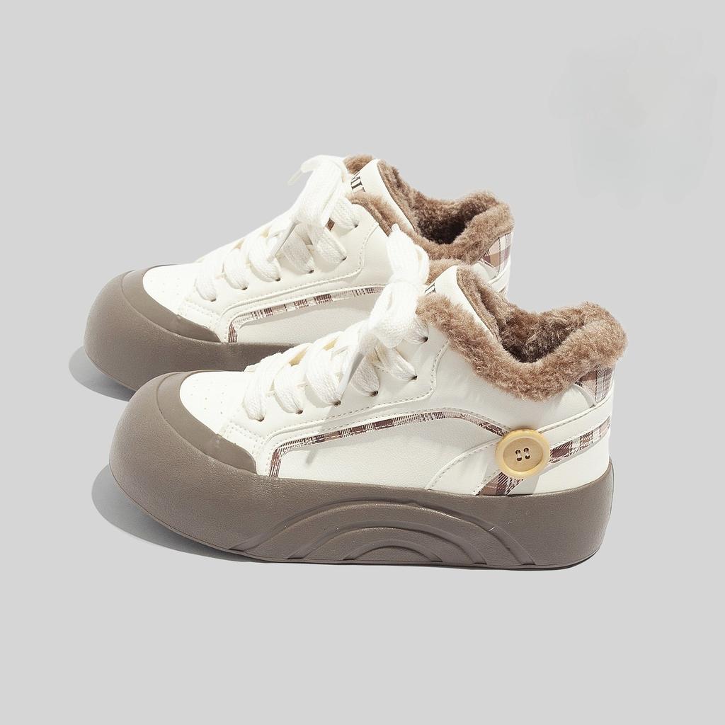Fleece-lined and Thickened Cotton-padded High-top Sneakers Are Fashionable Versatile Casual and Warm