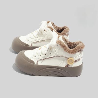 Fleece-lined and Thickened Cotton-padded High-top Sneakers Are Fashionable Versatile Casual and Warm