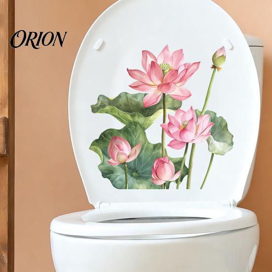 Waterproof Lotus Flower Stickers Leaf Toilet Sticker, Peel and Stick Bathroom Nursery Wall Decor Decal, Removable Lid Sticker