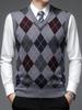 Herren Diamantmuster V-Ausschnitt Wollweste - Verdickt, Ärmellose Strickweste für Herbst/Winter