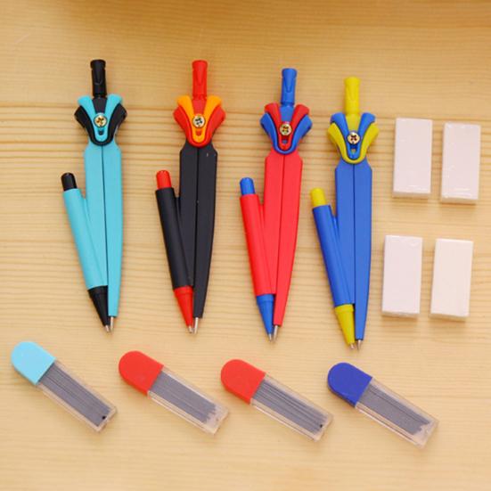 Students Compass Set with Lead Eraser Storage Box Math Learning Drawing Compass Geometry Tool Classroom School Office Supplies