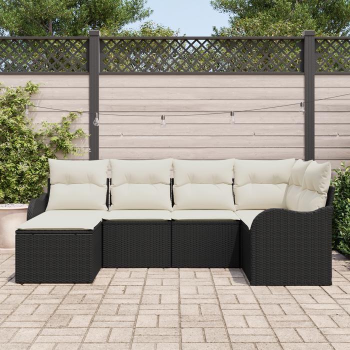 VidaXL Ensemble de Canapé de Jardin 6 Pièces avec Coussins Rattan Poly Noir 3354436