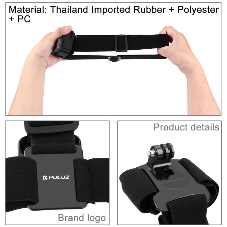 PULUZ Elastischer Befestigungsgurt, verstellbares Kopfband für GoPro, Insta360 ONE R, DJI Osmo Action und andere Actionkameras