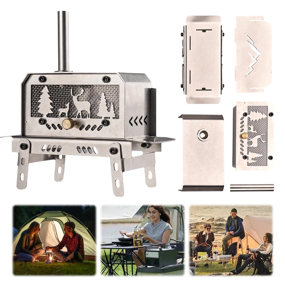 Outdoor Firewood Stove with Chimney Wood Burning Stove Stainless Steel Camping Wood Stove for Outdoor Cooking BBQ China Mainland