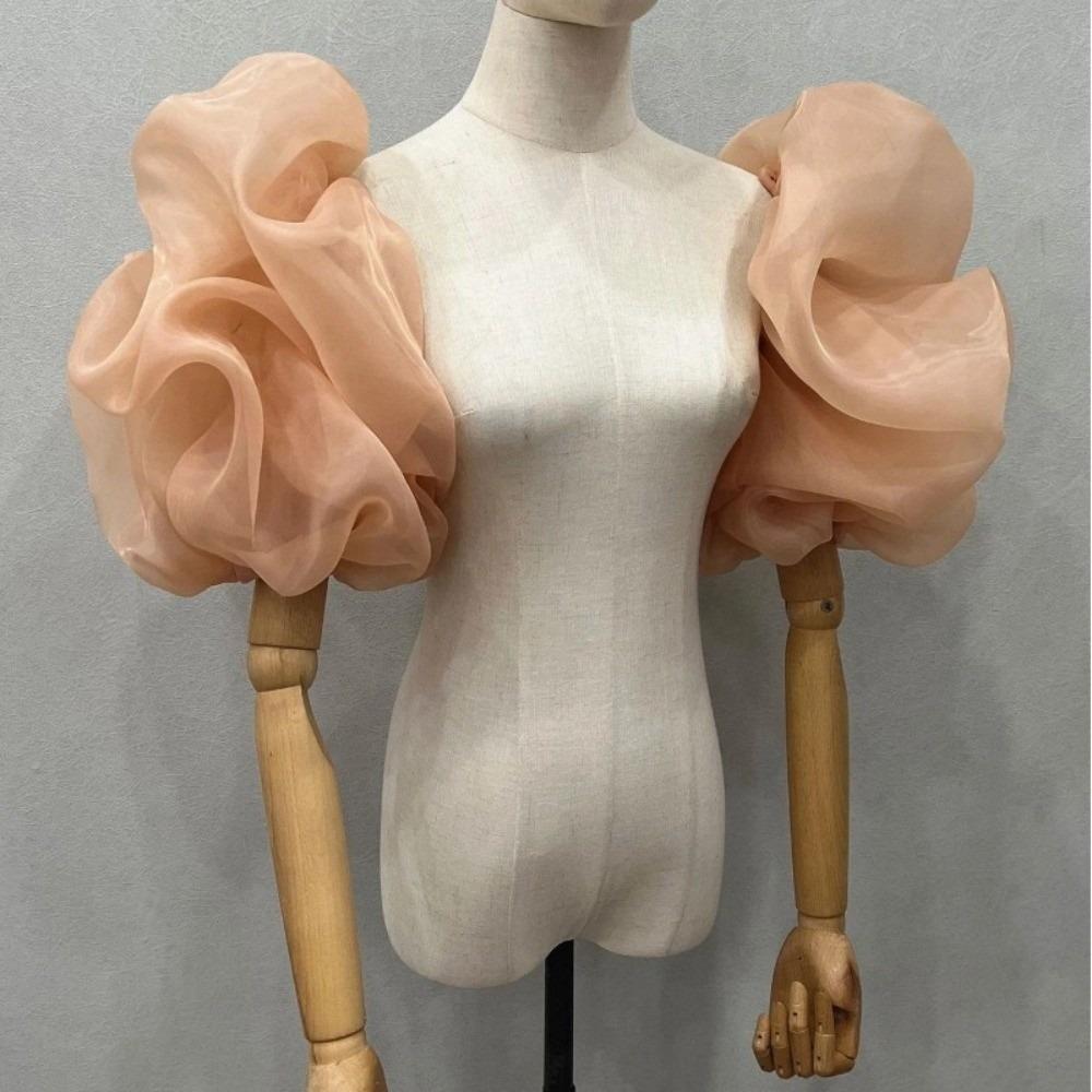 DIY Puffy Bridal Sleeves Organza Removeable Short Arm Sleeves Decorative Sleeves for Wedding Gowns