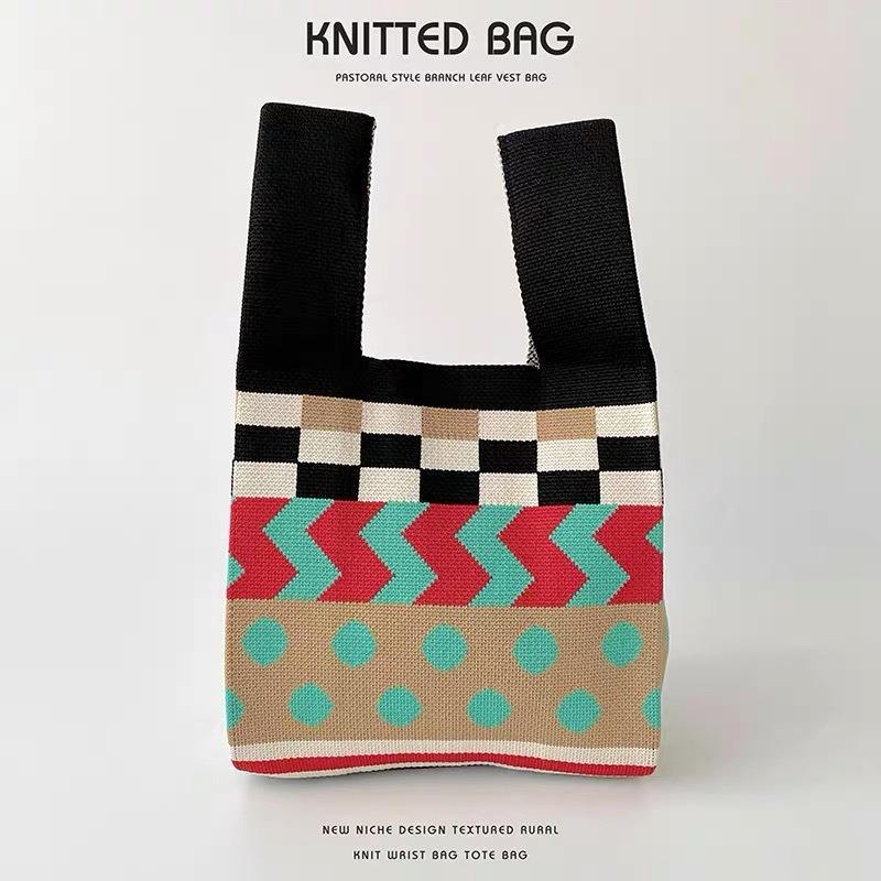 Square Rhombus Rhombus Stripe Geometric Knitted Gift Bag Handbag Handbag Handbag Tote Bag