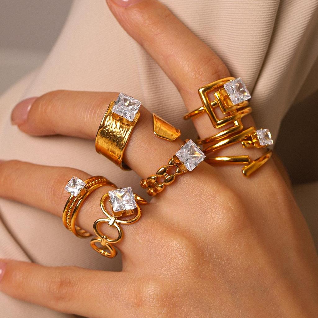 Versatile Zircon Irregular Stainless Steel Ring for Women - European & American Style