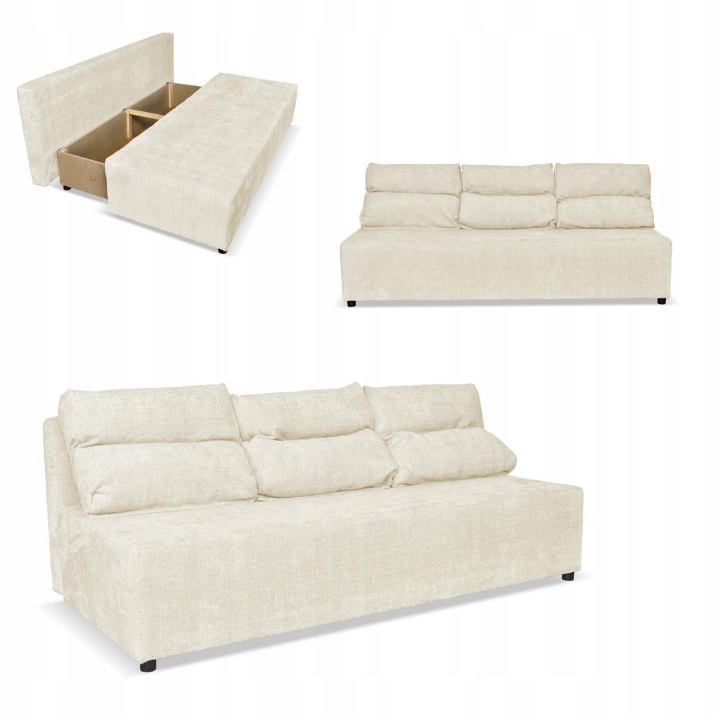 Kanapa sofa KIMO funkcja spania pojemnik Family Meble Ramona beż welur
