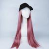 Black Baseball Cap With Wig One Piece Women Summer Synthetic Long Straight Hair Adjustable Hat Wig