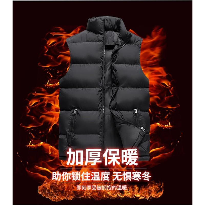 Winter Warm Thick Teen Solid Stand Collar Black Casual Zip Straight Hem Padded Vest