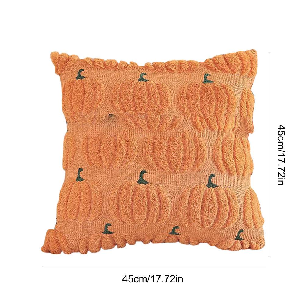 Ghost Pumpkin Soft Faux Fur Pillow Covers 18x18 Inch Soft Halloween Decor for Sofa Couch Bed Living Room, White Bright Orange