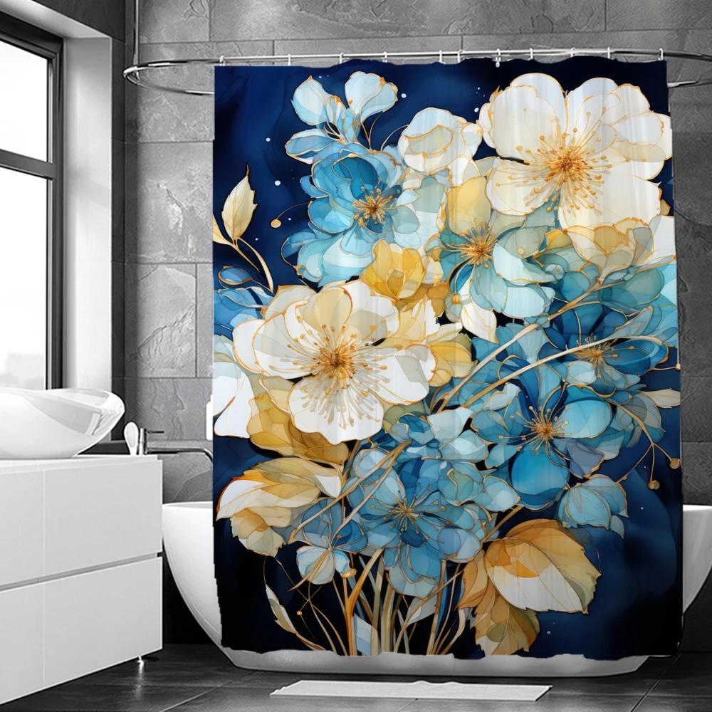 Kunst Aquarell Blumen Duschvorhang Druck Modern Nordisch Minimalistisch Polsterstoff Heimdekor Badezimmer Vorhänge mit Haken