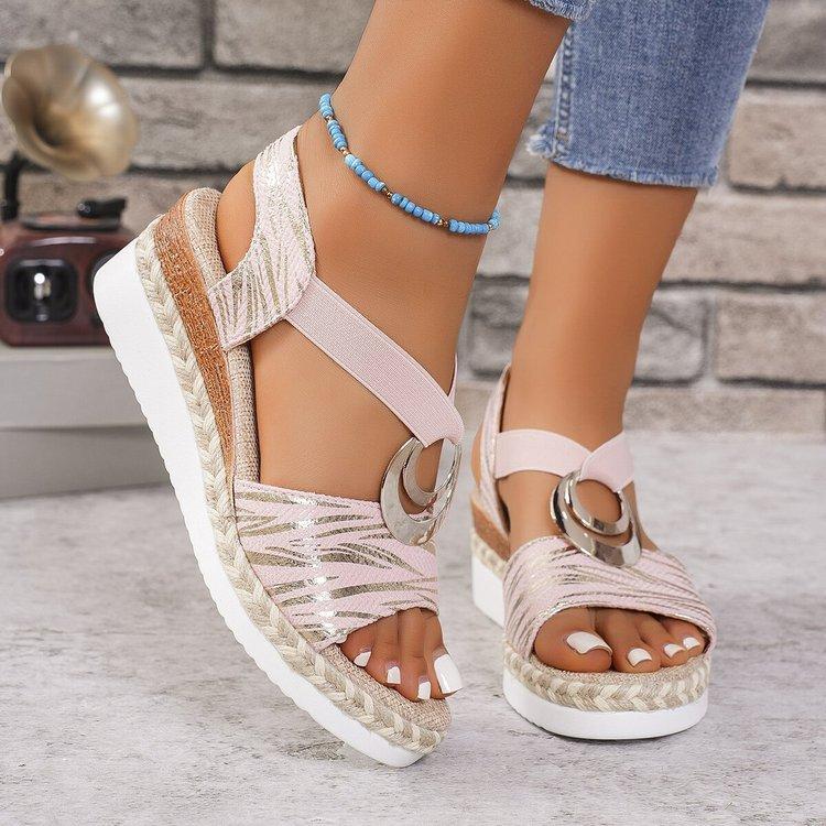 

Зовнішня торгівля великий розмір 2025 нові сандалі на танкетці жіночі металева пряжка танкетка з джутової мотузки легка підошва товста підошва сандалі з відкритим носком 42 рожевий