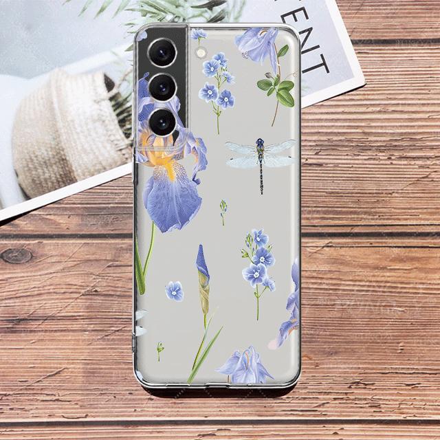 

Прозрачный чехол с синим цветком и стрекозой для Samsung Galaxy S23 S22 S21 S20 Fe Ultra S10 S9 S8 Plus 10e S10lite Note 10plus 20ultra Samsung Note 20Ultra