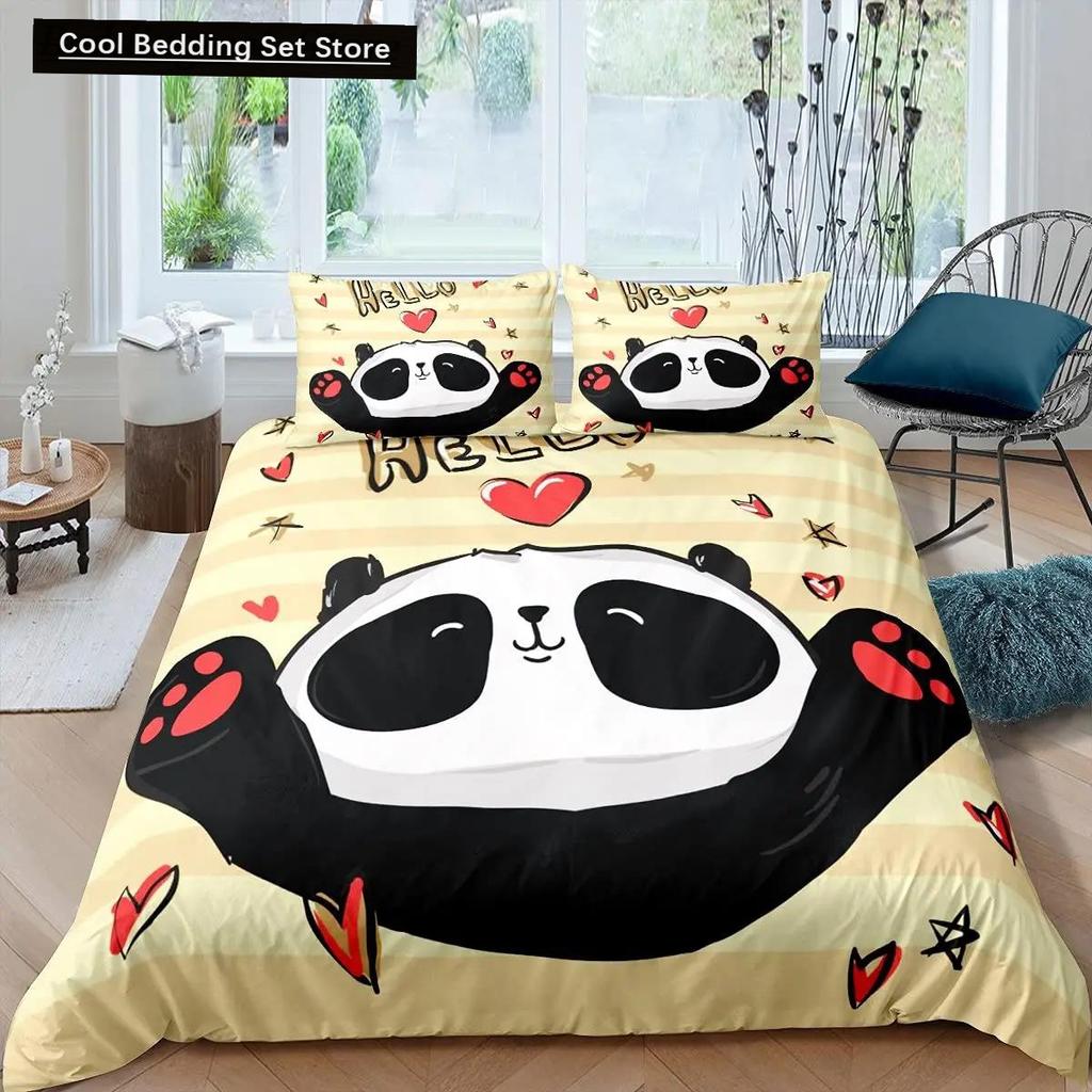 Panda King Full Bedidng Set Kids Romantic Bedding Set Cartoon Animal Duvet Cover Bicycle Balloon Dragonfly Polyester Quilt Cover