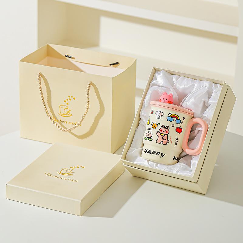 Cute Mug Boy and Girl Birthday Gift High Value Water Cup Creative Straw Cup Couple Cup Student Desktop Water Cup