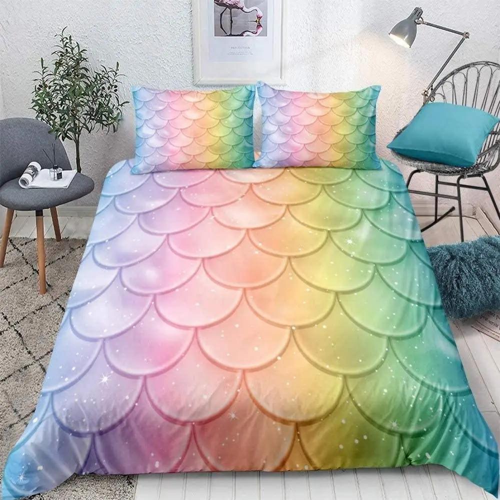 Comforter Fish Scales King Queen Full Twin Size Polyester Comforter For Kids Girls Women Bedding Set With