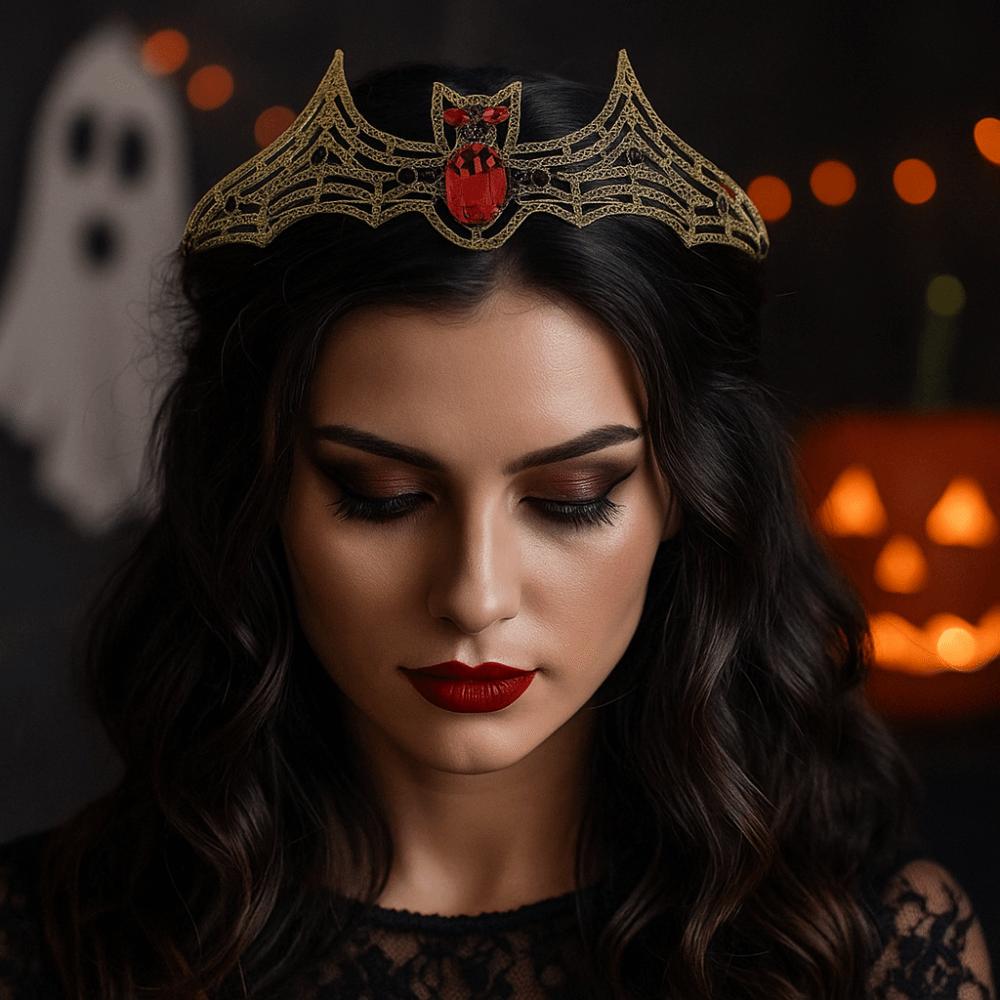 Sparkling Halloween Bat Hairband Metal Halloween Tiara Retro Rhinestone Crowns  Party