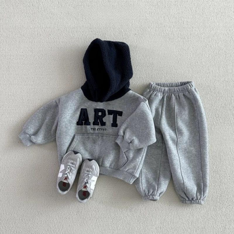 Unisex Korean Style Color Block Fleece Hoodie Set - Winter New Arrivals for Boys 90 cm