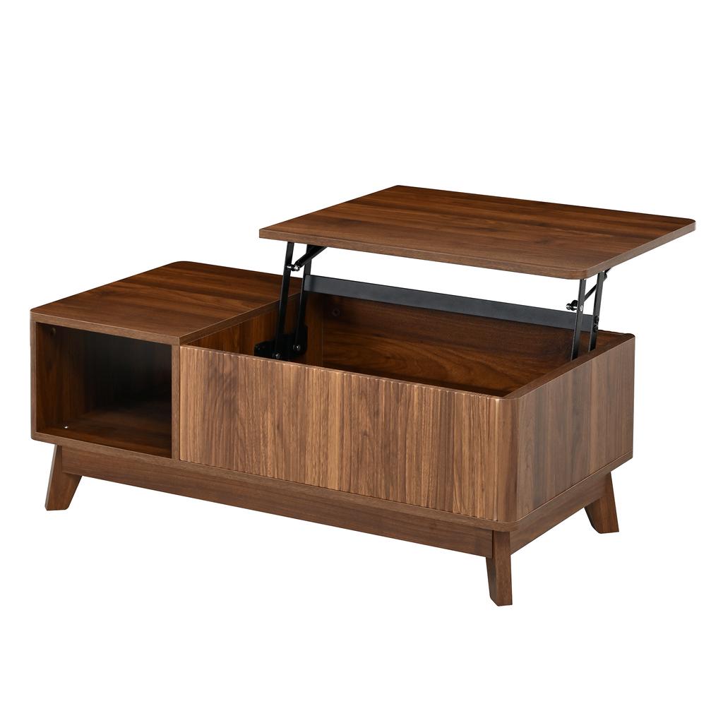 Coffee Table with Lift Function, Wave Look, Open Side Compartment, MDF Material, Modern Style