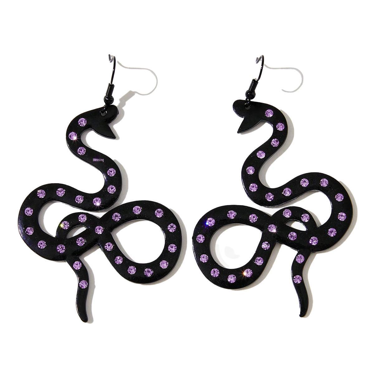 Bohemian Purple Rhinestone Snake Earrings - Trendy European and American Fashion