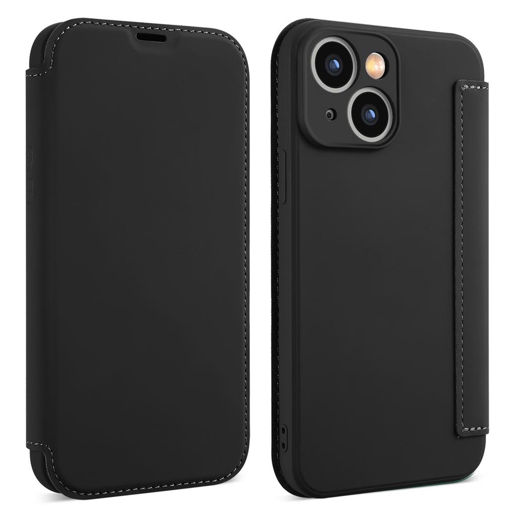 For iPhone 15 Card Holder Kickstand Liquid Silicone Bump Proof Protective Case Skin-touch Phone Cover