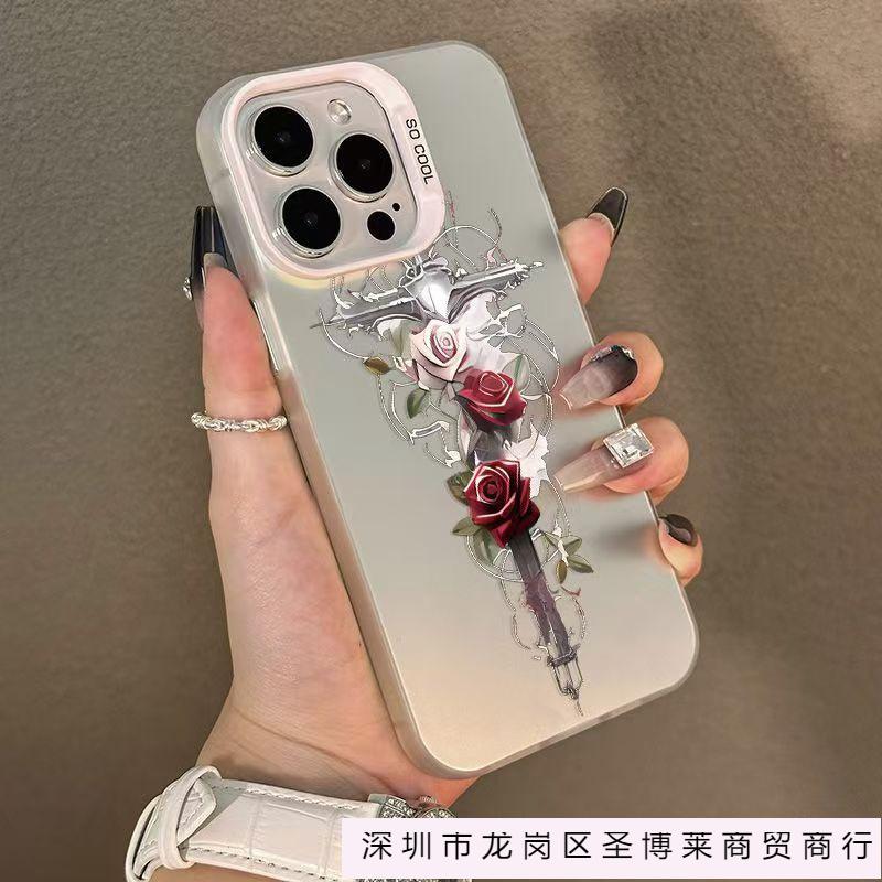 Cross Rose Is Suitable for Apple 16plus Mobile Phone Case iPhone15 New Protective Case 14 Europe, America and 13 Premium.