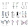 New 925 Silver Sparkling Zircon Butterfly Women Earrings Brilliant Wedding Engagement Star Earrings Jewelry Gifts