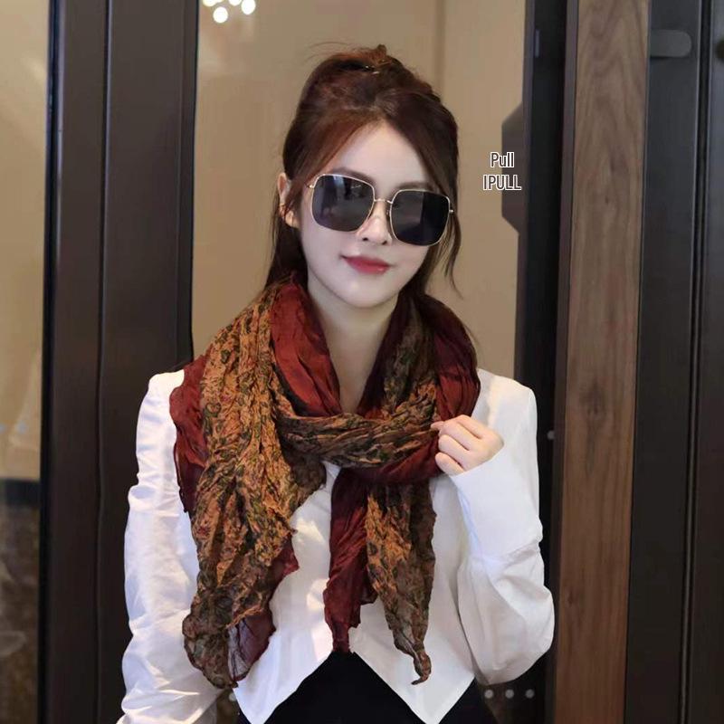 Trendy přechodová bavlněno-lněno-hedvábná šála/šátek pro ženy - Ochrana proti slunci a oboustranné použití pro všechna roční období