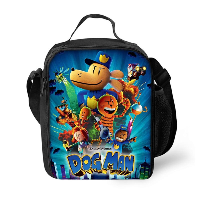 Dog Man Themed Lunch Bag Kids - PVC Insulated Crossbody Shoulder Street Style School Accessory