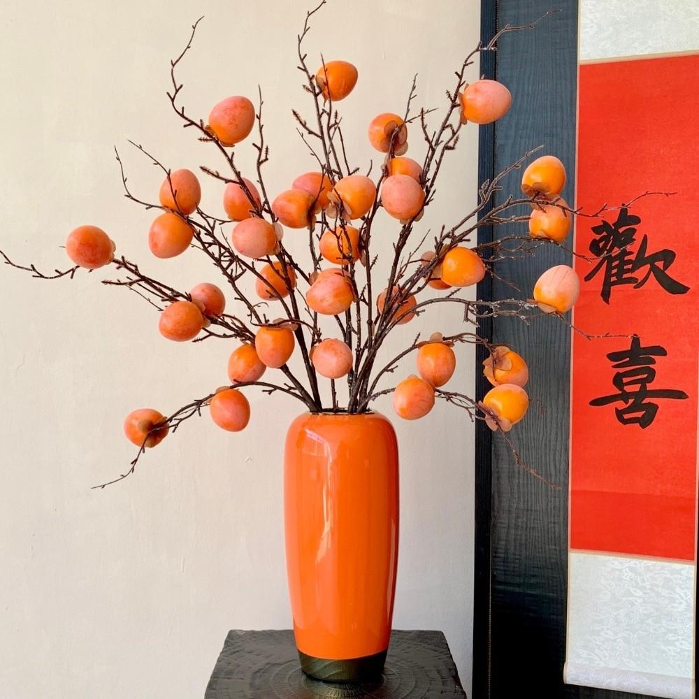 3/5/7 Heads Artificial Persimmon Branch Realistic Handmade Simulation Persimmon Fruit Plastic Elegant Fake Plants Home Decor