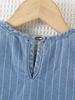 Two-piece Set for Girls: Sleeveless Top with Bow and Lace Design, and Slimming Retro Blue and White Striped Denim Shorts.