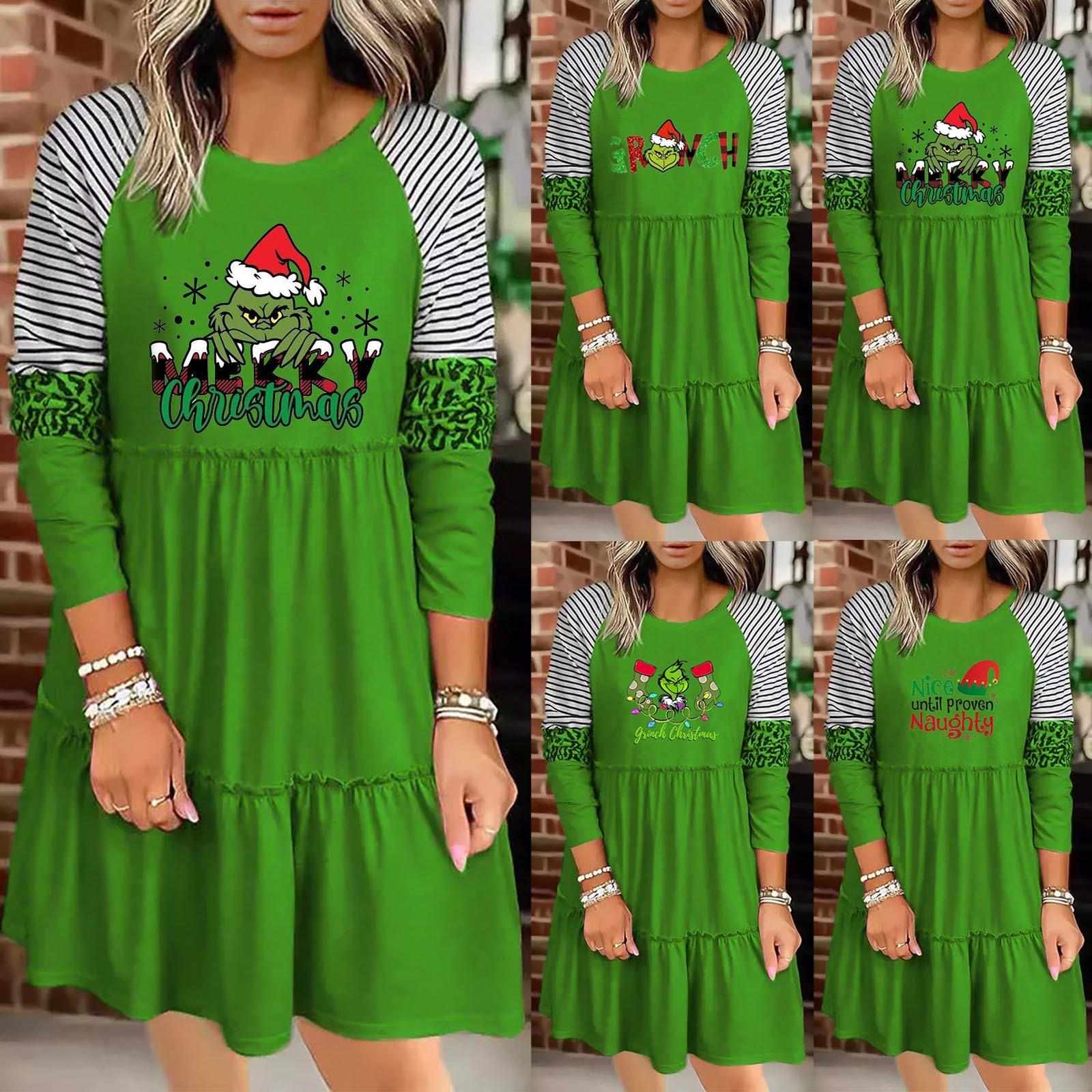 

Рождественское платье с длинным рукавом, вечернее платье с мультяшным принтом, женское повседневное свободное платье