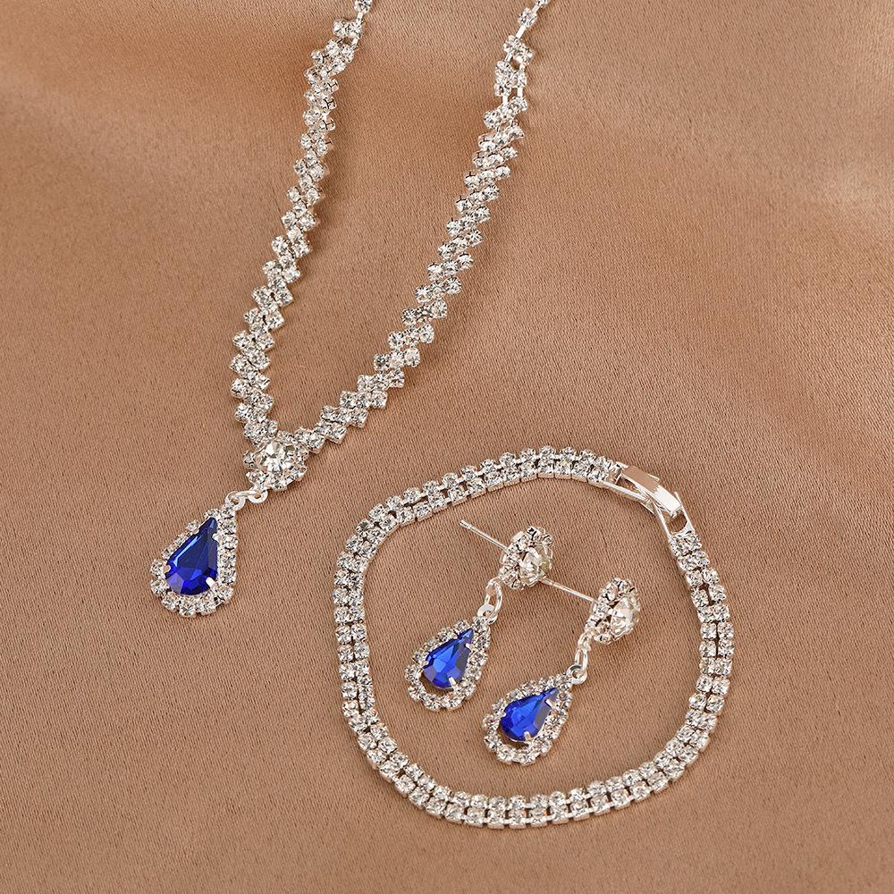 Light Luxury Fashion Gorgeous Inlaid Diamond Women Necklace Earrings Bracelet, Wedding Dinner Accessories