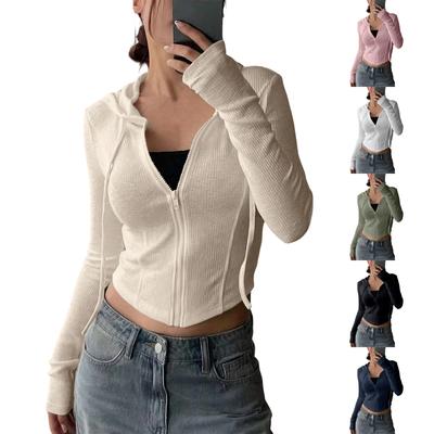 Women's Slim-Fit Cropped Knit Hoodie - Sporty Casual Top