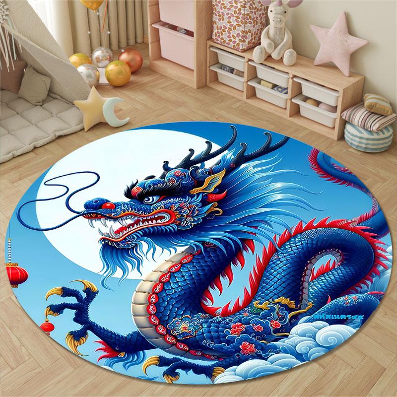 Modern Round Mandala Multicolor Area Rug, Non-Slip Floor Mat for Bedroom