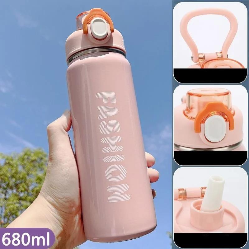 680ML Bouncing Straw Thermos Cup Stainless Steel Termos Water Bottle Simple Ins Style Portable Insulated Cups Drinkware