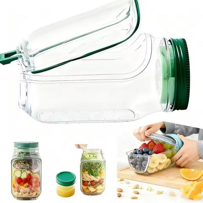 Side Open Salad Storage Container with Lid Salad Pod Jar Reusable Leakproof Dressing Jar Salad Container for Home Outdoor Travel