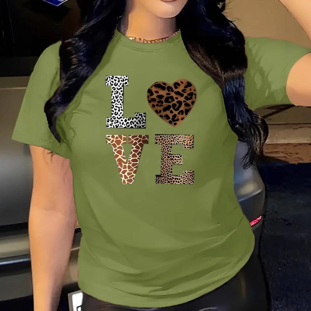 Letní dámské tričko s krátkým rukávem vzor potisk módní ležérní kulatý výstřih pohodlné dámské tričko s krátkým rukávem