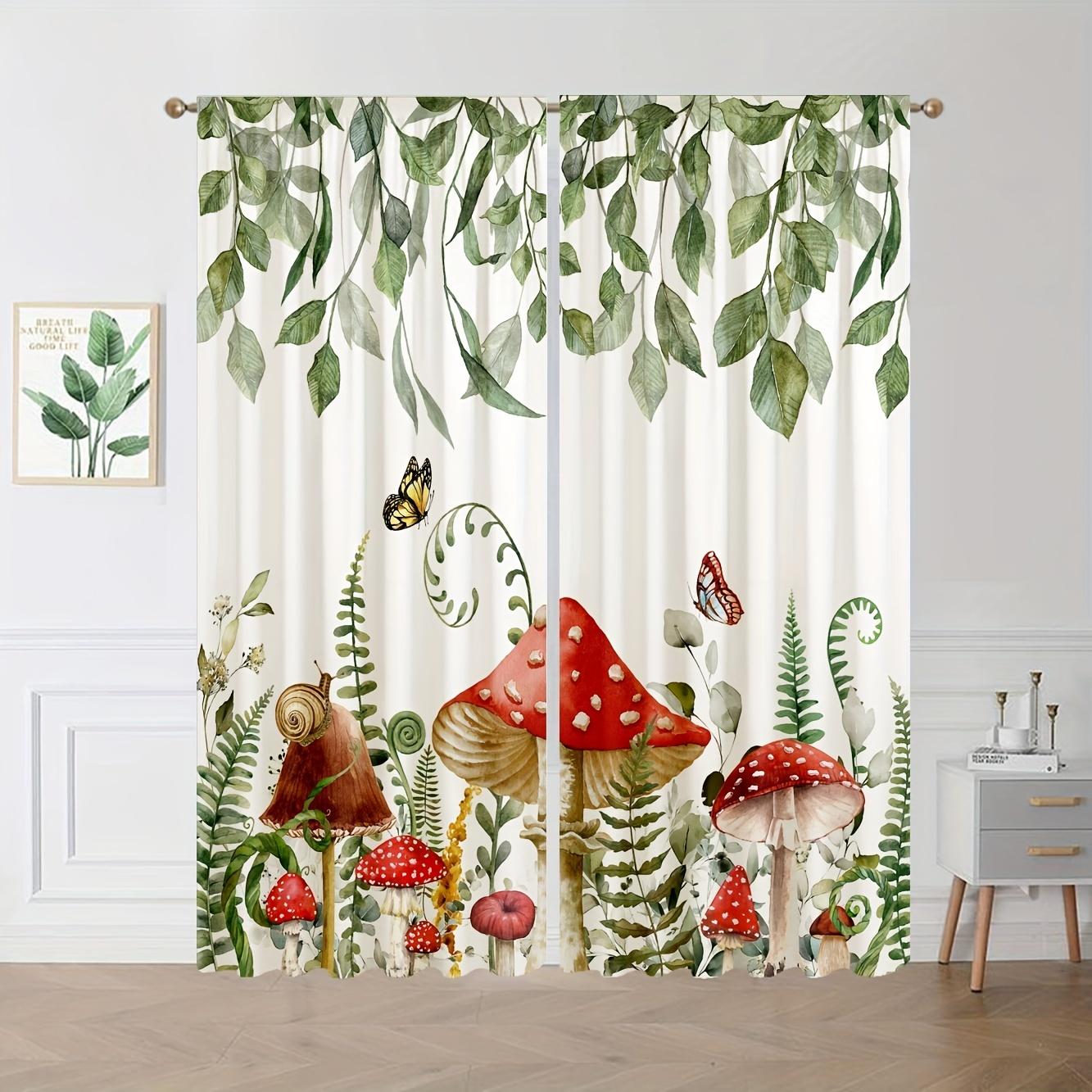 

Enchanted Forest Curtains Mushroom Butterfly Vine Hd Digital Print Living Room Bedroom Study Decor Set Of 2 Made Polyester With Rod Pocket Great W100*H70(CM)-Hooks&2PCS