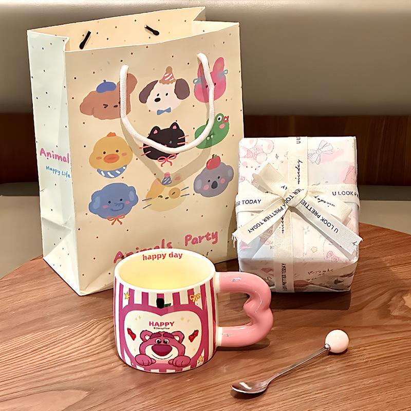 Vysoce hodnotný roztomilý hrnek s Medvídkem Pú pro pár, keramický pohár na vodu, dětský hrnek na mléko a kávu, dárek k narozeninám, dárková krabička