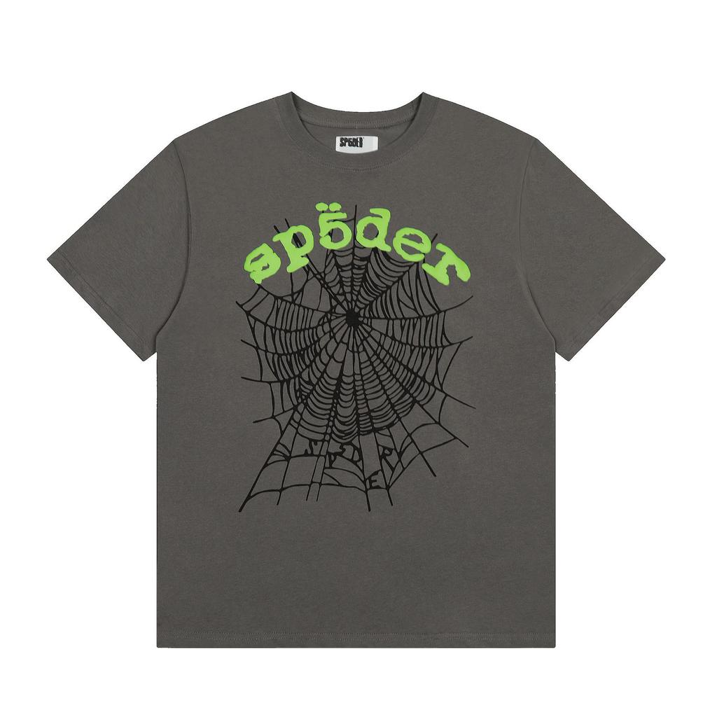 Foreign Trade Meichao Sp5der555555 Spider Web Printing Summer Loose Trend Men's and Women's Couples Short Sleeve T-Shirt Summer