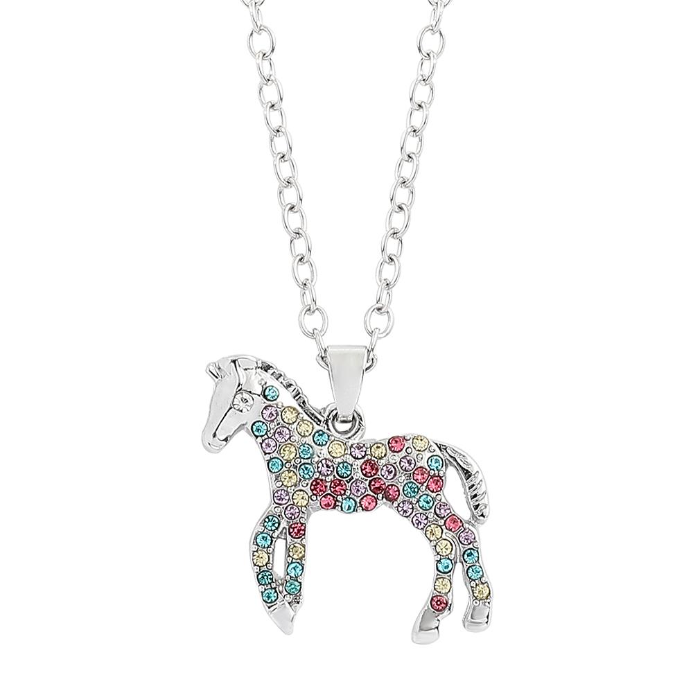 Rainbow Pony Crystal Necklaces For Women Cute Cartoon Animal Choker Collier Fashion Jewelry Accessories Bijoux Gifts