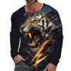 Street trend 3D tiger print men's casual round neck long sleeved T-shirt