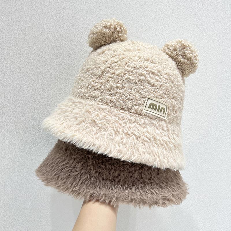 Women's Plush Hat Winter Warm Fisherman Hat Versatile Cute Little Bear Basin Hat