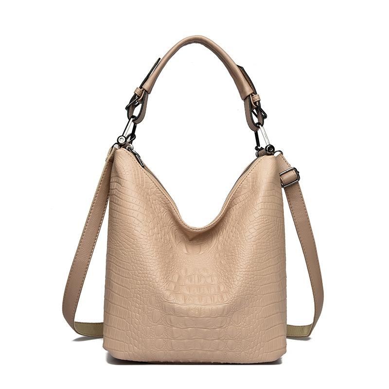 Large Capacity Women's Tote Bag, Bucket Bag, Crocodile-patterned, Single Shoulder Strap, Crossbody Style