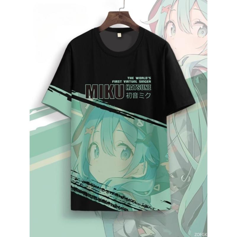 Summer Fashion Cartoon Hatsune Miku Anime Print Trend Cute and Comfortable Casual Round Neck Short Sleeved T-shirt