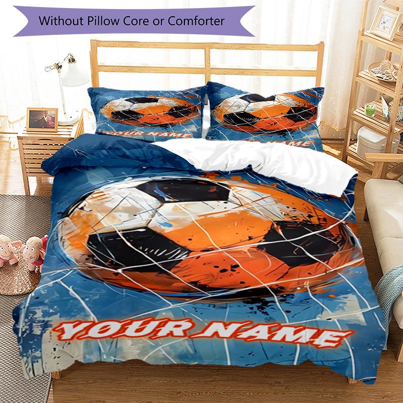 3PC Custom Name Soccer Art Poster Bedding Set Duvet Cover Closure Includes 1 Duvet Cover & 2 Pillowcases for Bedroom