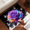 Yousheng 3D Rose Bathroom Rug Realistic Rose And Butterflies Floor Mat Absorbent Non-Slip Rug for Entrance Kitchen Bedroom Living Room