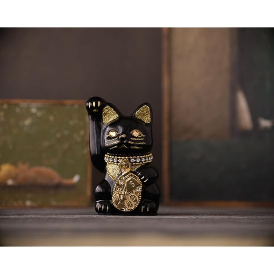 Goen-Neko Millionaire Cat (S-SIZE Black) Right Paw Raised / Ceramic_lucky cat Maneki-neko Beckoning